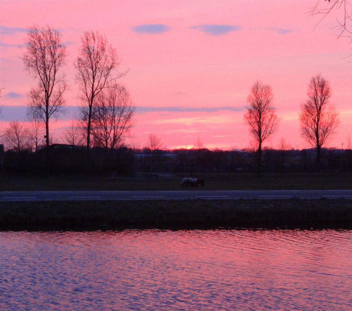 Het bijzonder 'rood' ondergaan van de zon