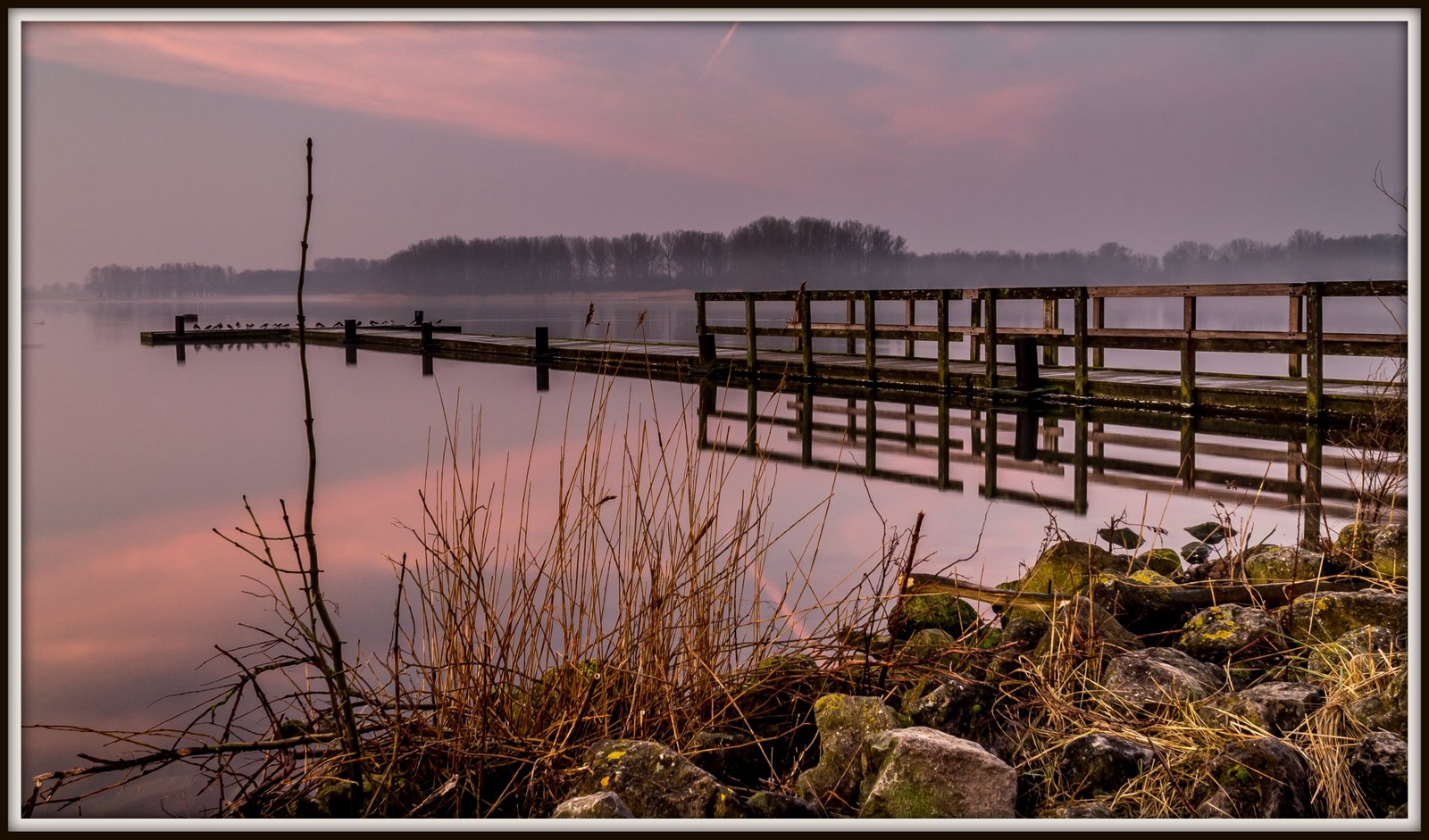 Zonsopkomst en mist.