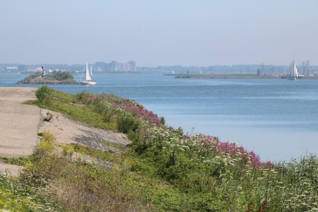 Haven  met veel bloemen langs het water